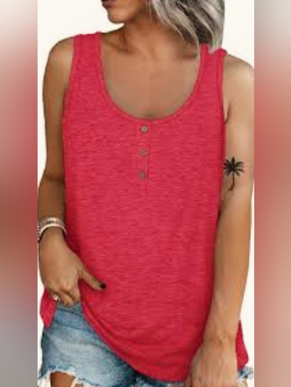 New! Sleeveless Henley Tank Top - Hot Pink